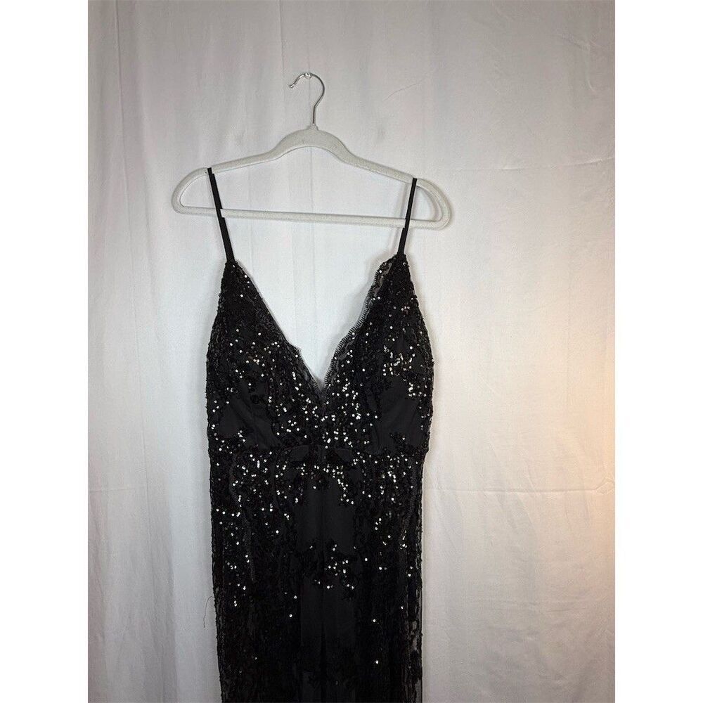 Womens Fashion Nova Formal Jumpsuit 1X Black Sequin Lace Overlay Maxi V-Neck - Picture 2 of 16